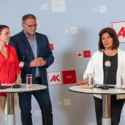 Christa Bauer, Willi Mernyi und Renate Anderl bei der Pressekonferenz Zivil.Courage.Online App © MKÖ/Jacqueline Godany